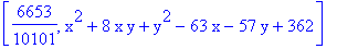 [6653/10101, x^2+8*x*y+y^2-63*x-57*y+362]
